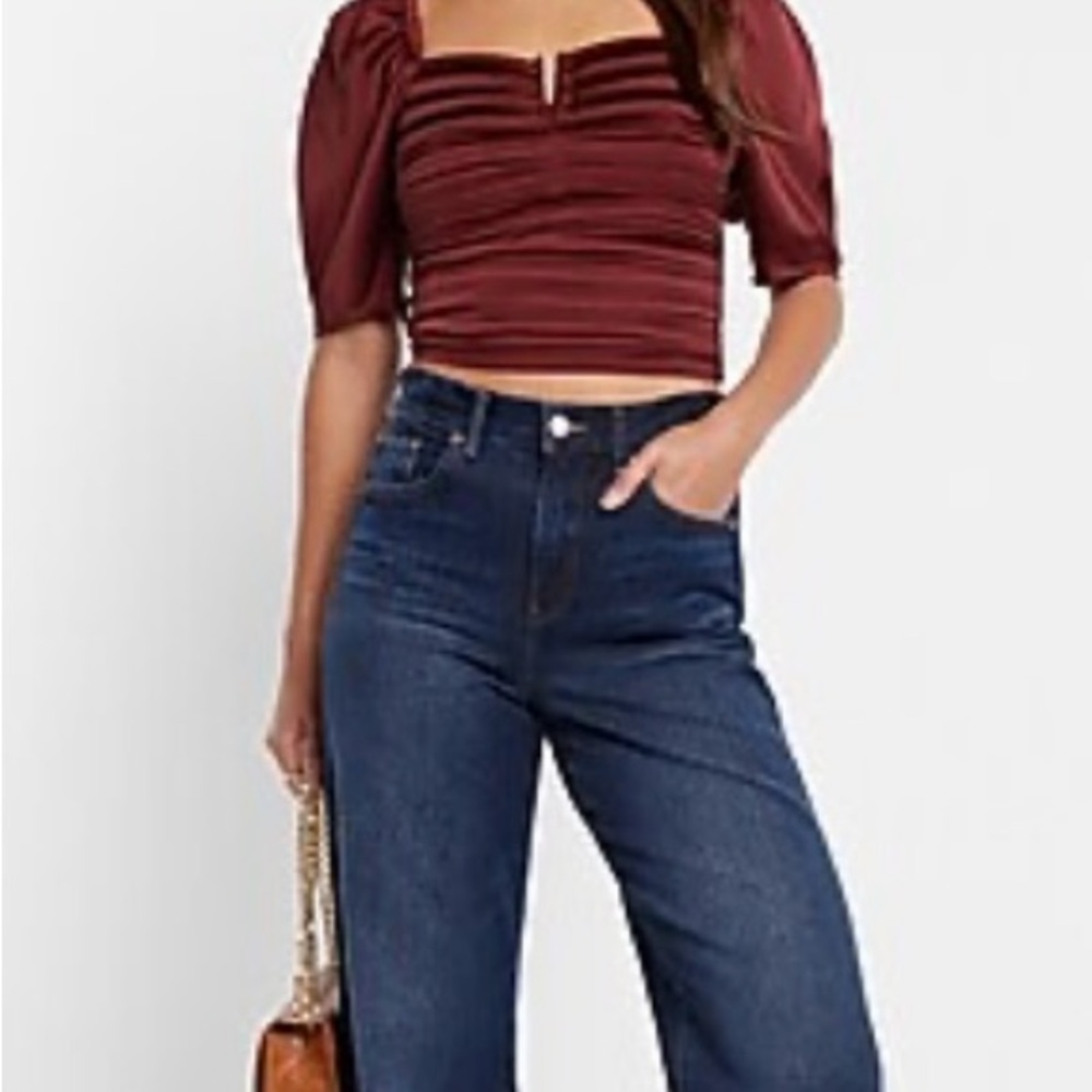 Express Deep Red Ruched Crop Top